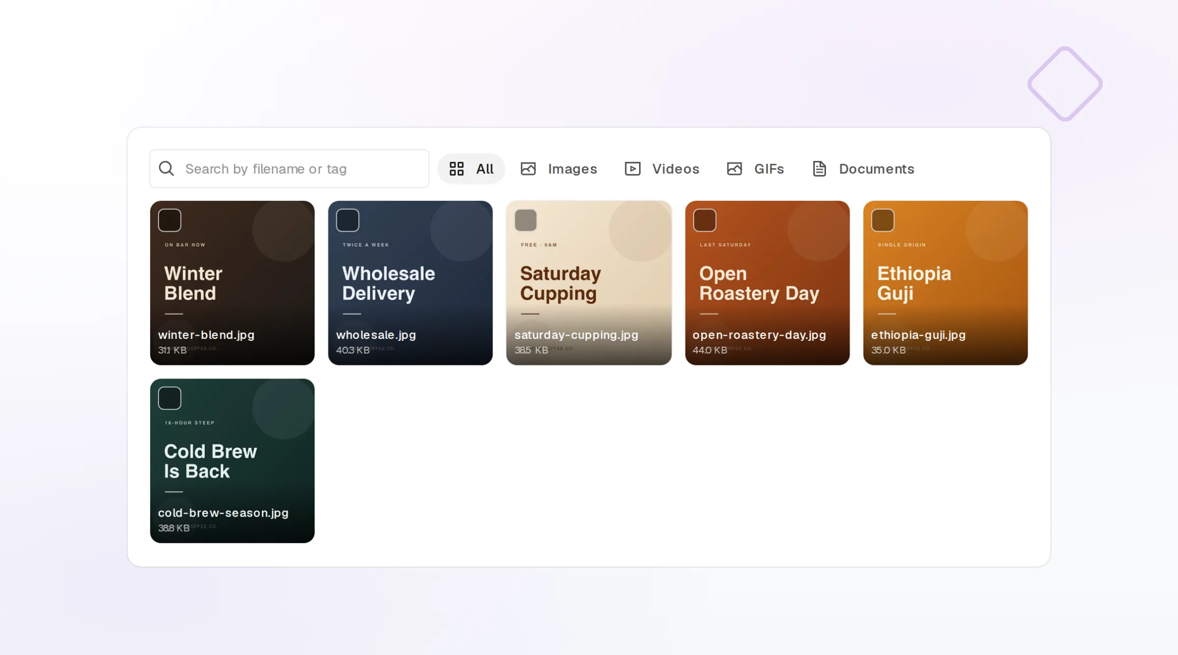 Brand images organised in the shared media library